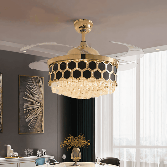 Stunning Contemporary Chic Crystal Chandelier Fan