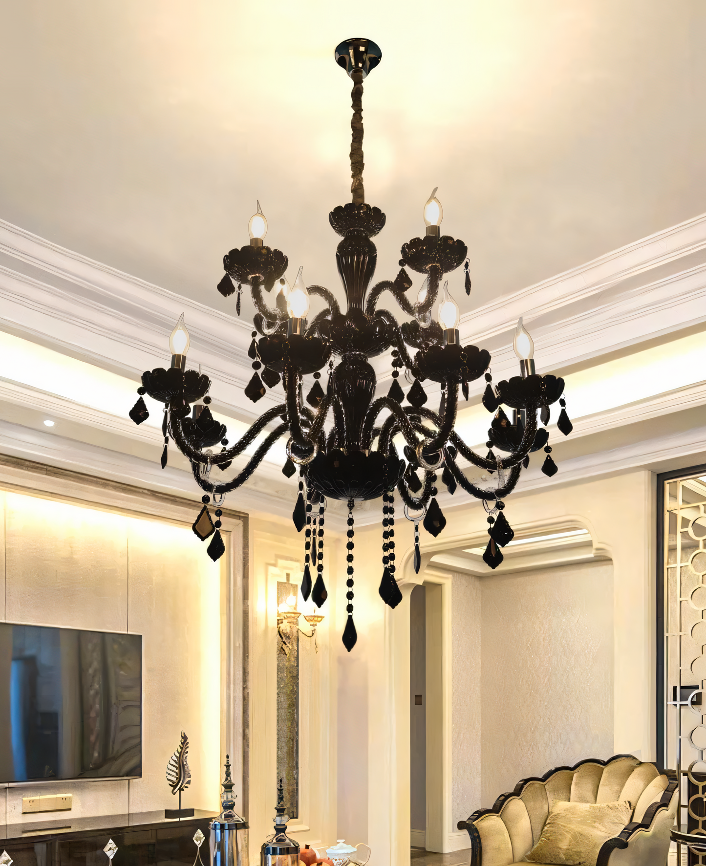 Breathtaking crystal chandelier in a palatial setting