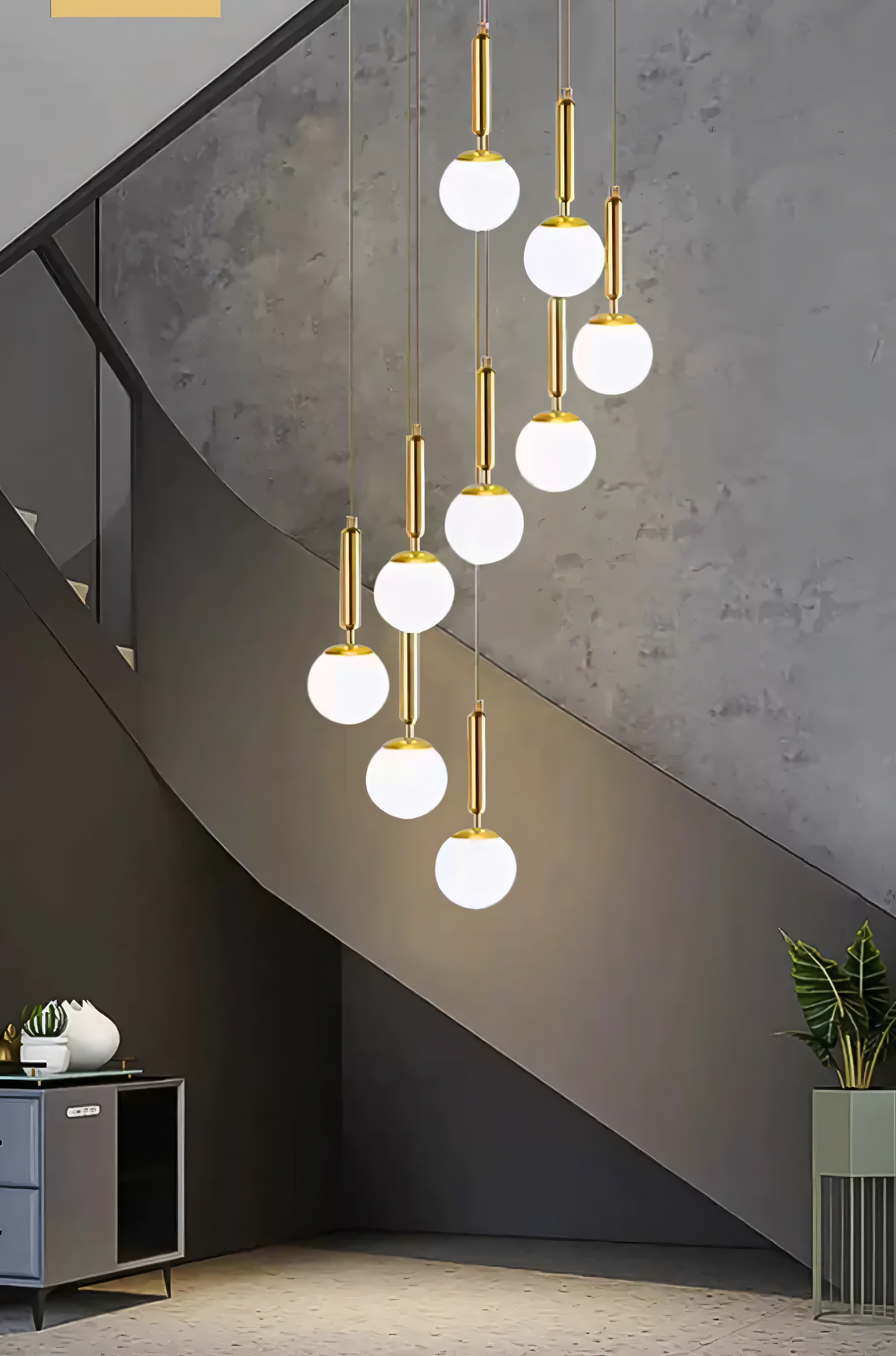 Versatile frosted glass hanging stair chandelier