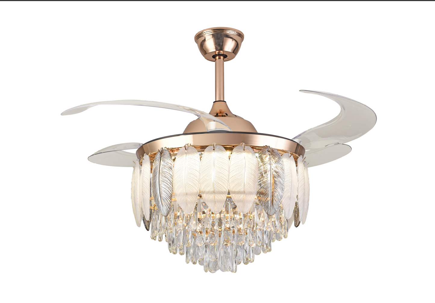 Crystal Cascade Ceiling Fan with sparkling crystals and LED lighting