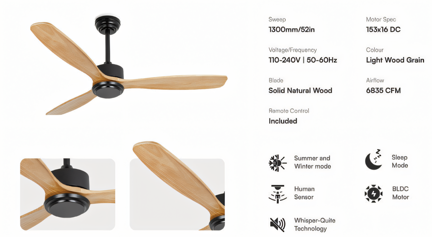 Wooden Wind Ceiling Fan