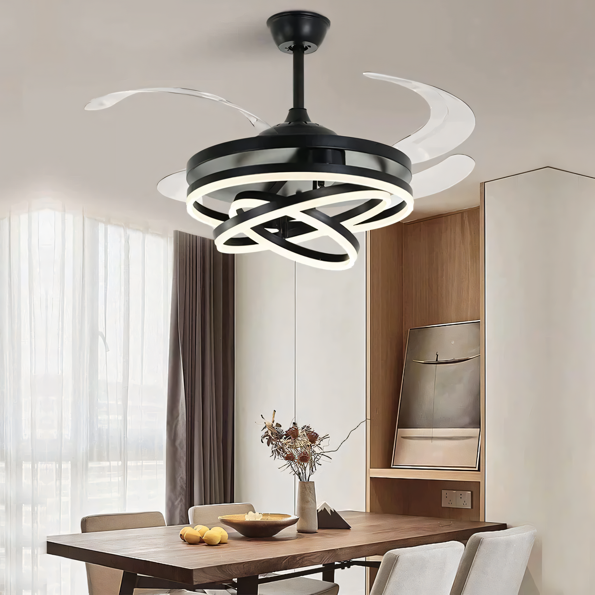 Adjustable chandelier fan with remote control and reverse function