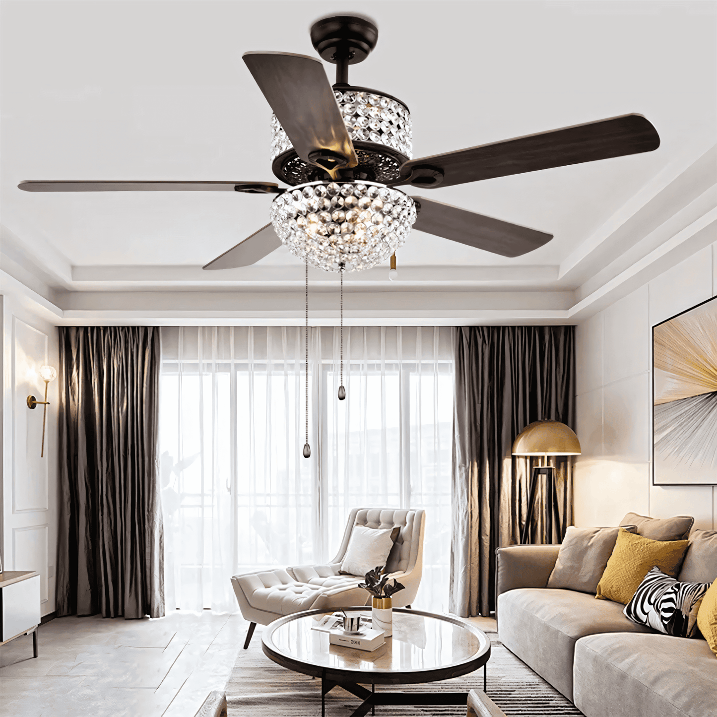 Sparkling living room crystal fan