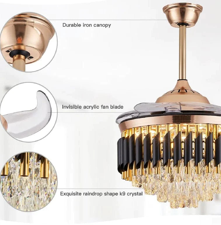 Dazzling K9 crystal chandelier fan for sophisticated spaces