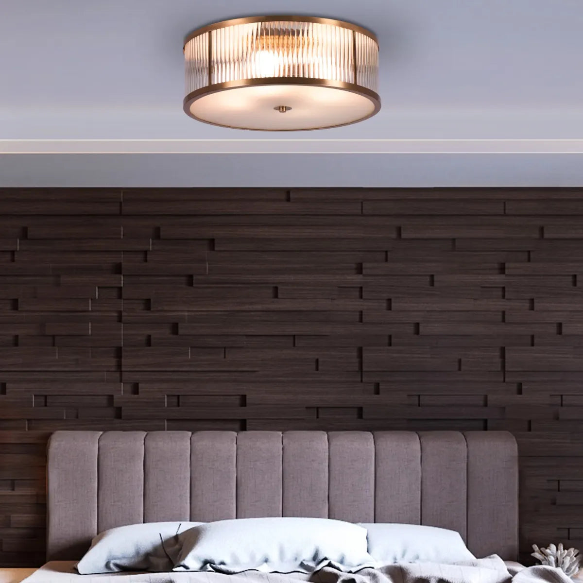 Finders Keepers Copper Ceiling Light illuminating a modern living room