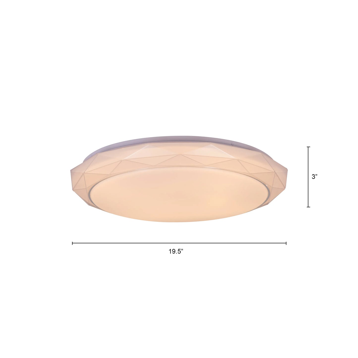 Chrome ceiling light with sleek design and built-in LED lights, displaying warm white illumination