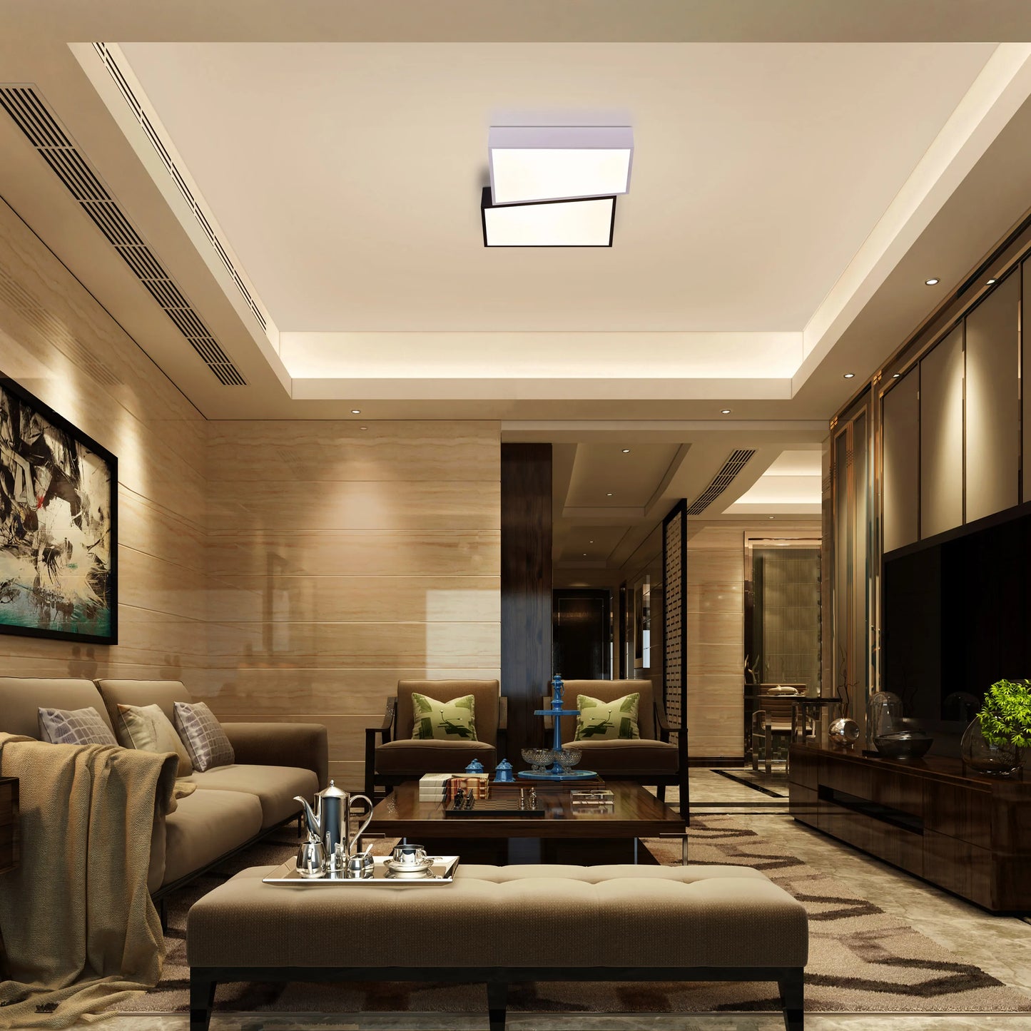 Double Trouble black and white ceiling light with dimmable LED and remote control