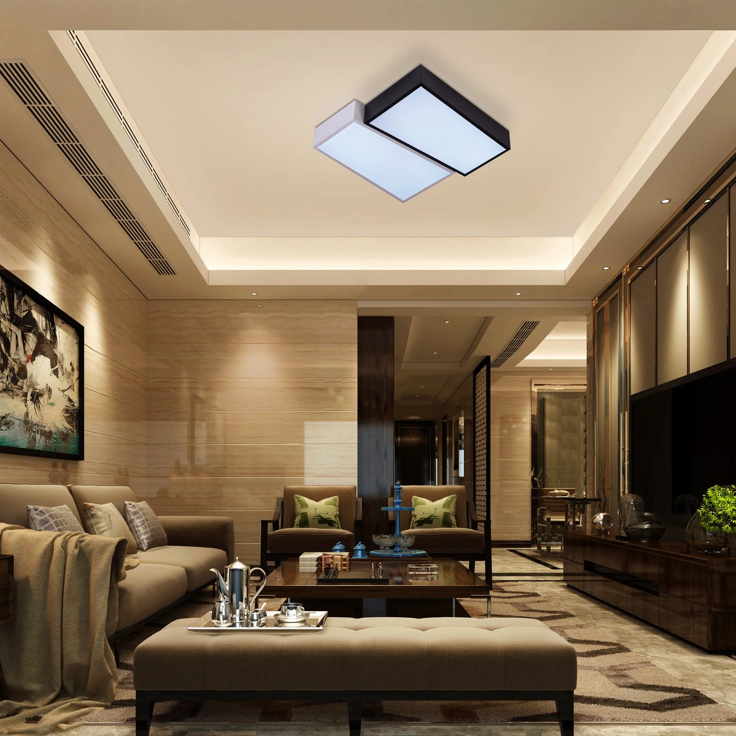 Double Trouble black and white ceiling light with dimmable LED and remote control