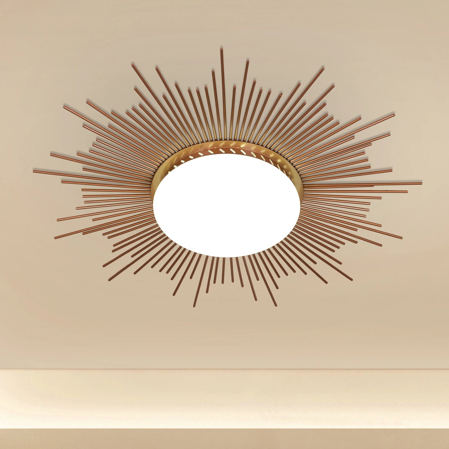 Sunshine Gold Ceiling Light with circular design, featuring 3 Color LED technology offering warm, natural, and cool white illumination options in a luxurious gold finish.