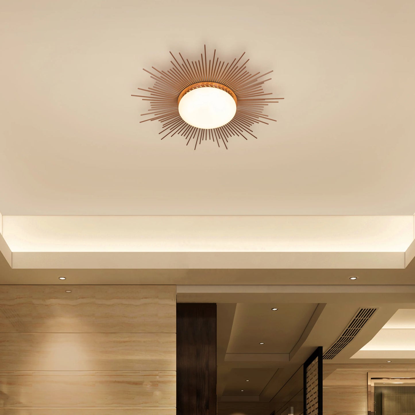 Sunshine Gold Ceiling Light with circular design, featuring 3 Color LED technology offering warm, natural, and cool white illumination options in a luxurious gold finish.