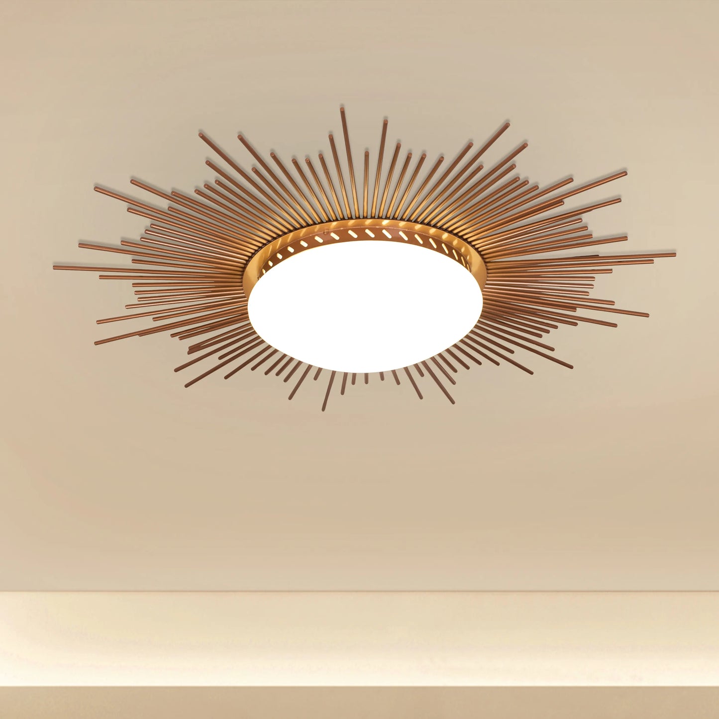 Sunshine Gold Ceiling Light with circular design, featuring 3 Color LED technology offering warm, natural, and cool white illumination options in a luxurious gold finish.