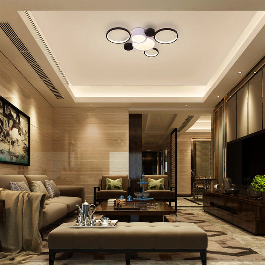 Large white Heat Wave LED ceiling light illuminating a modern living room