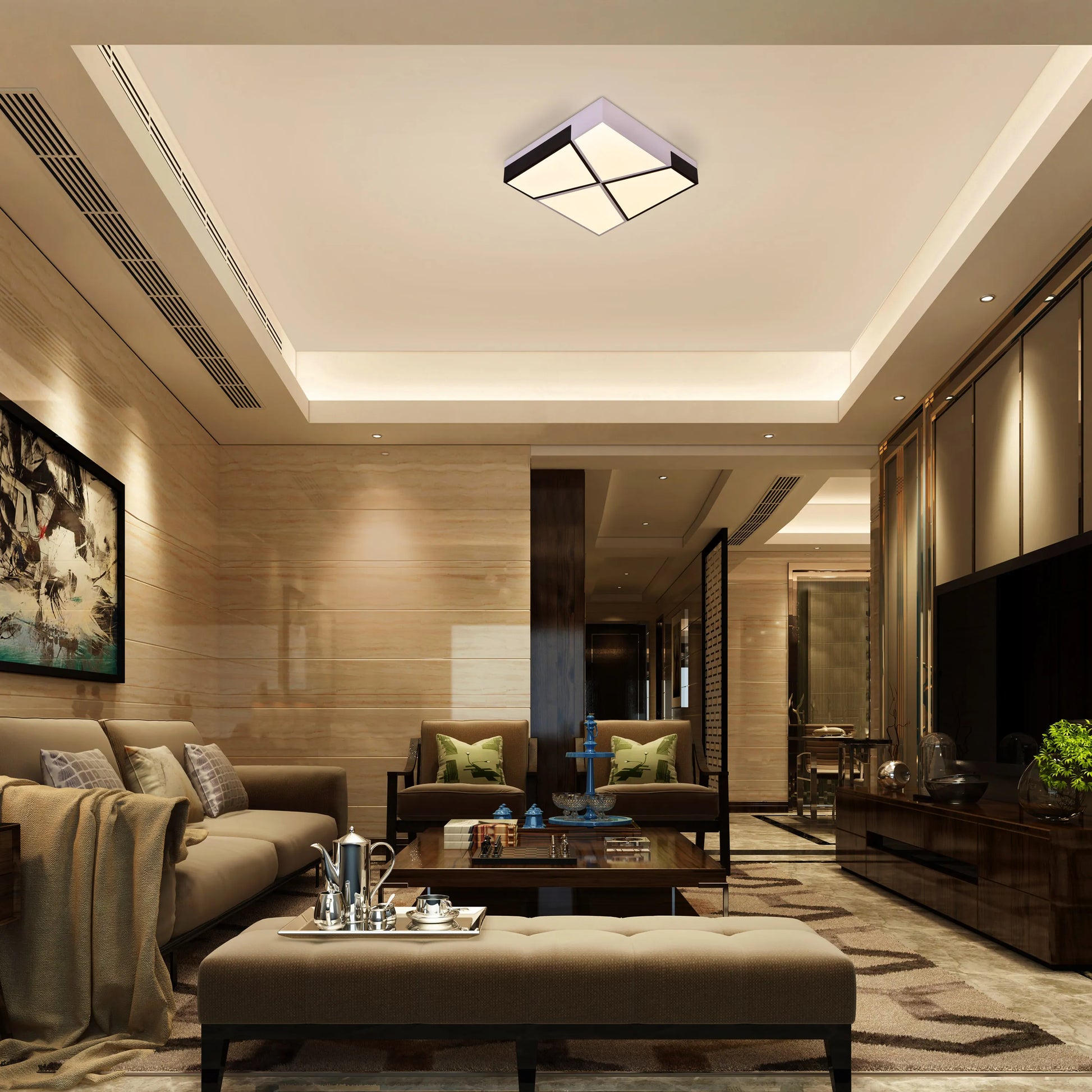 White dimmable LED ceiling light with sleek circular design and remote control