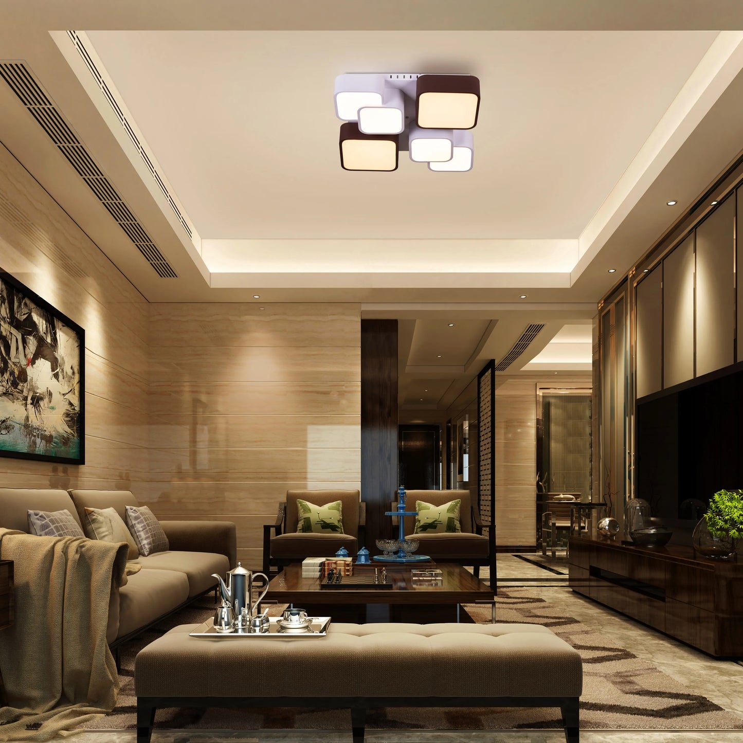 White and brown ceiling light for contemporary interiors.