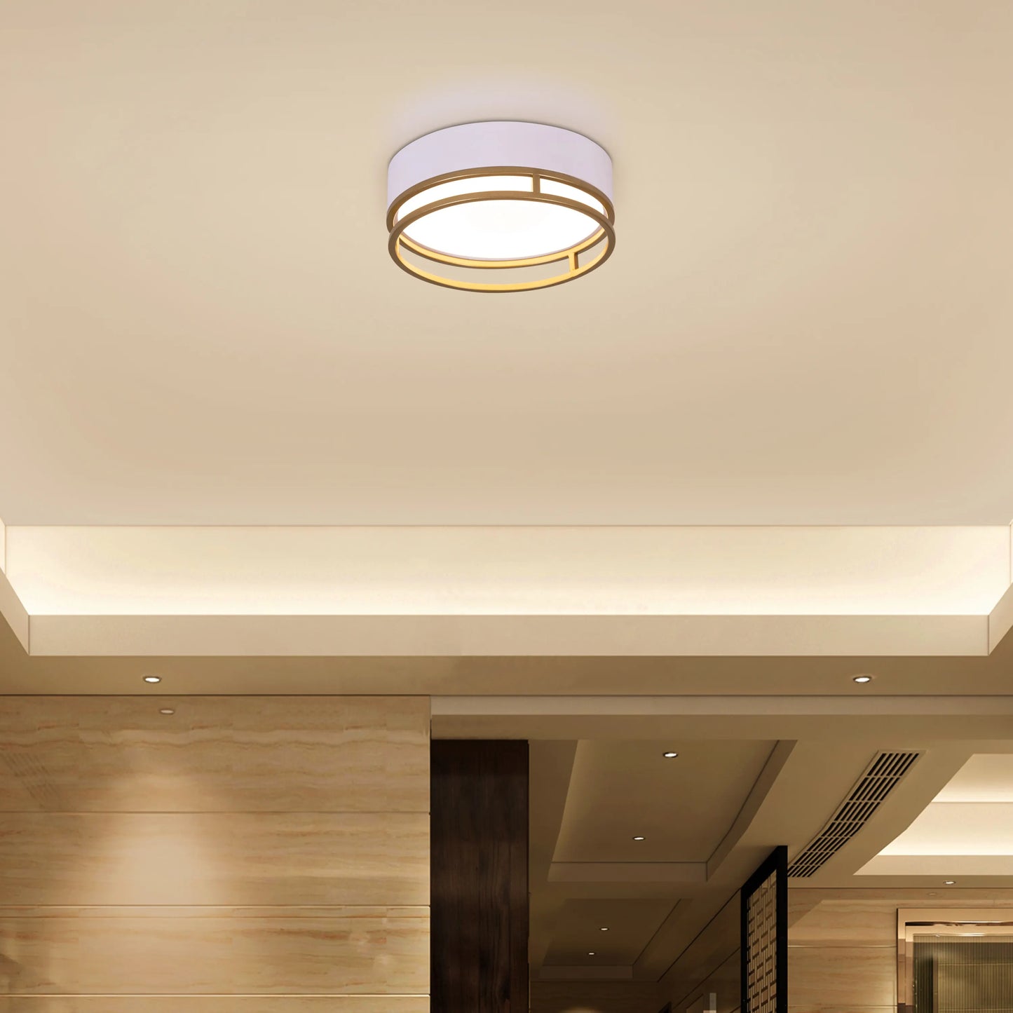 White round ceiling light with built-in LED technology.