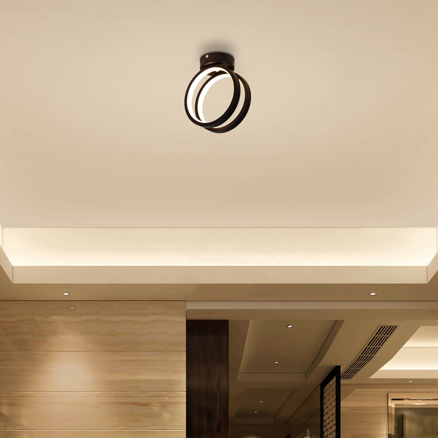 Close-up of Siesta LED ceiling light showcasing sleek black finish