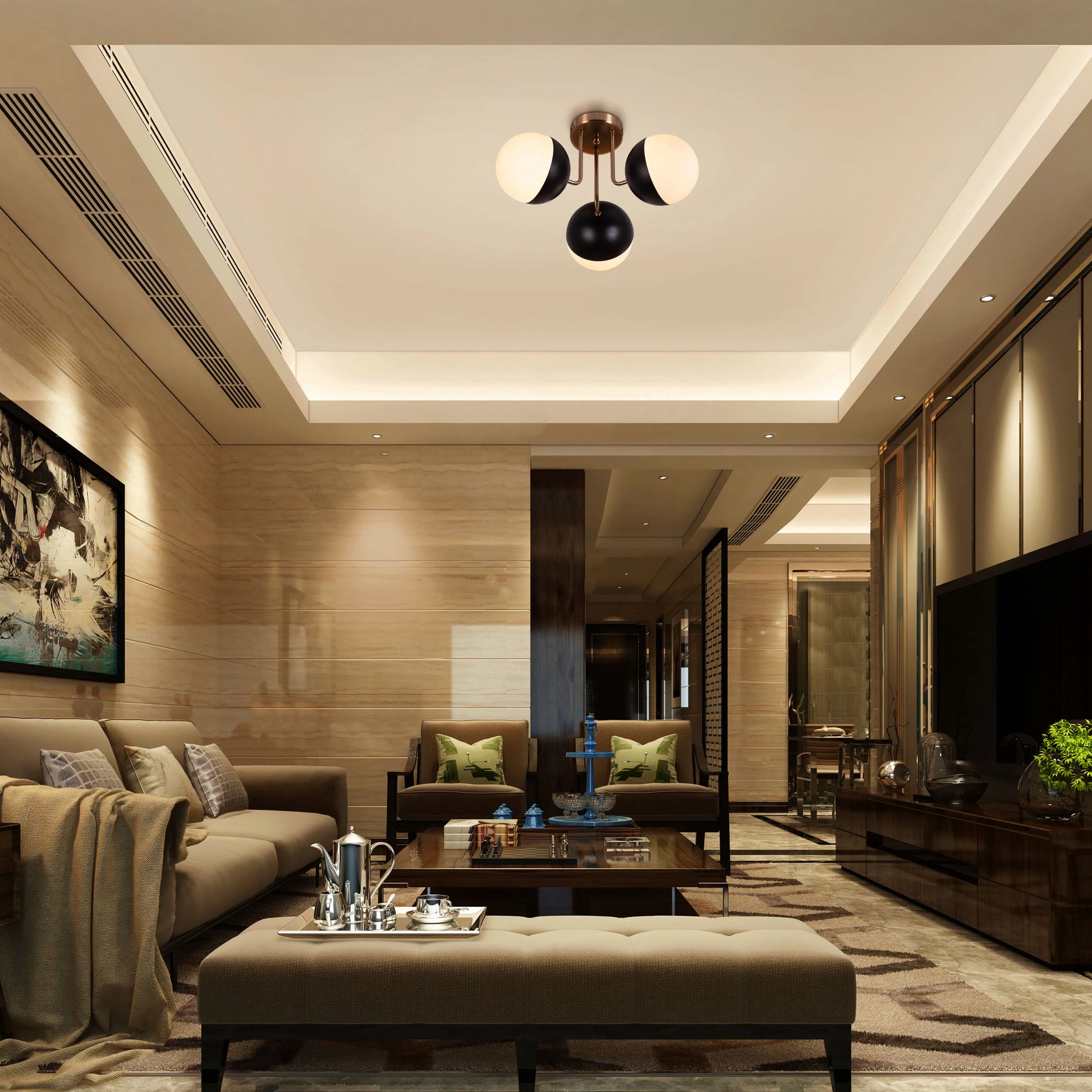 Gold and black ceiling light for modern interiors.