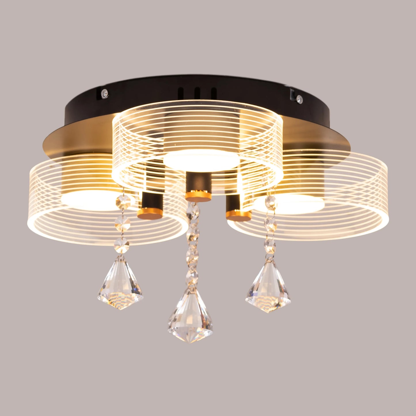 Meet And Greet (Gold, Dimmable LED with Remote Control, 3 Head) Crystal Ceiling Light