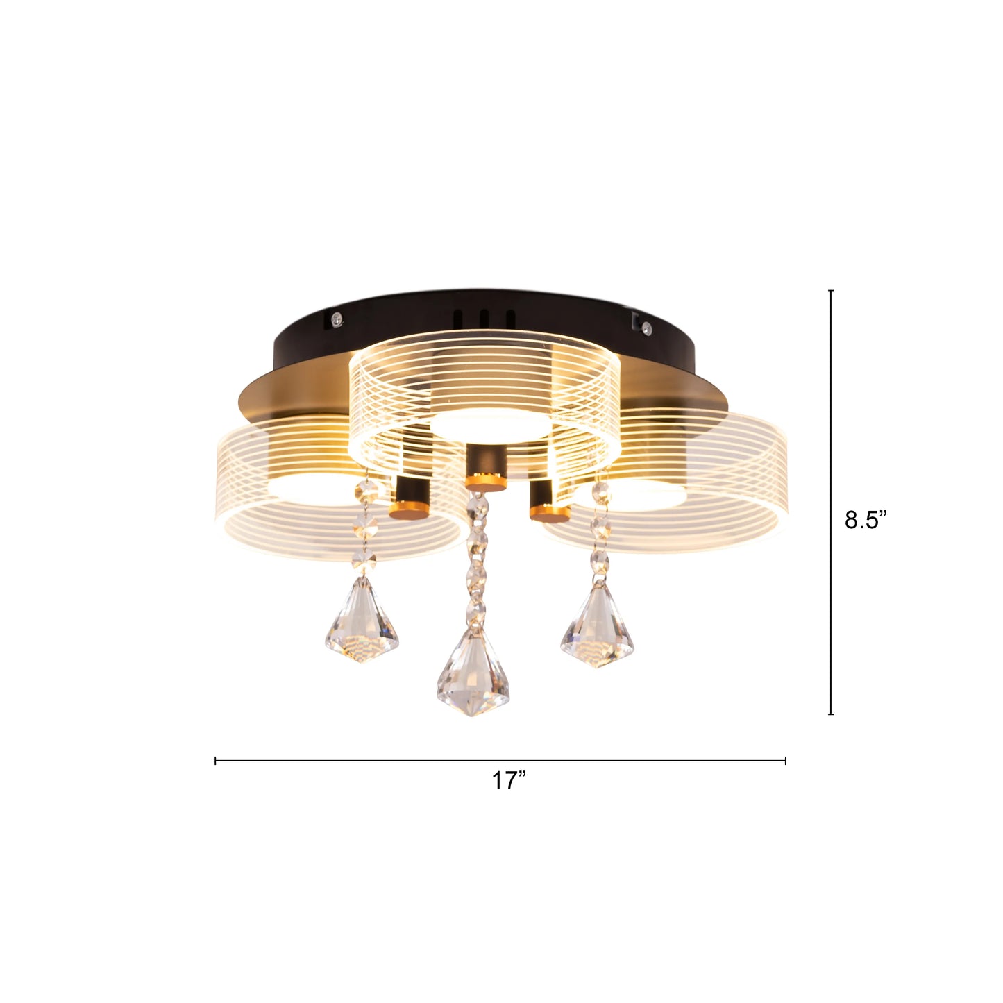 Meet And Greet (Gold, Dimmable LED with Remote Control, 3 Head) Crystal Ceiling Light