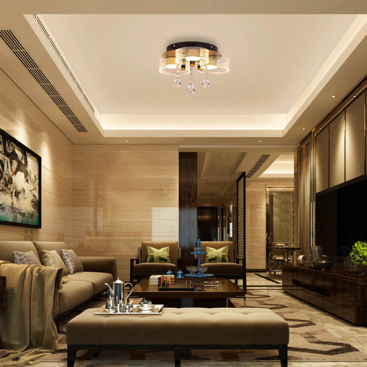 Meet And Greet (Gold, Dimmable LED with Remote Control, 3 Head) Crystal Ceiling Light