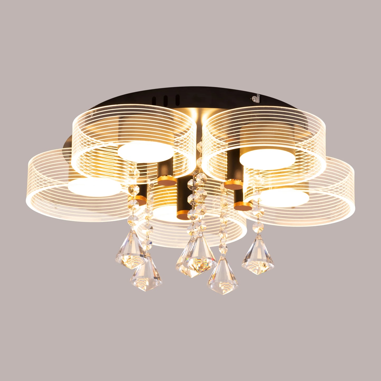 Meet And Greet (Gold, Dimmable LED with Remote Control, 5 Head) Crystal Ceiling Light