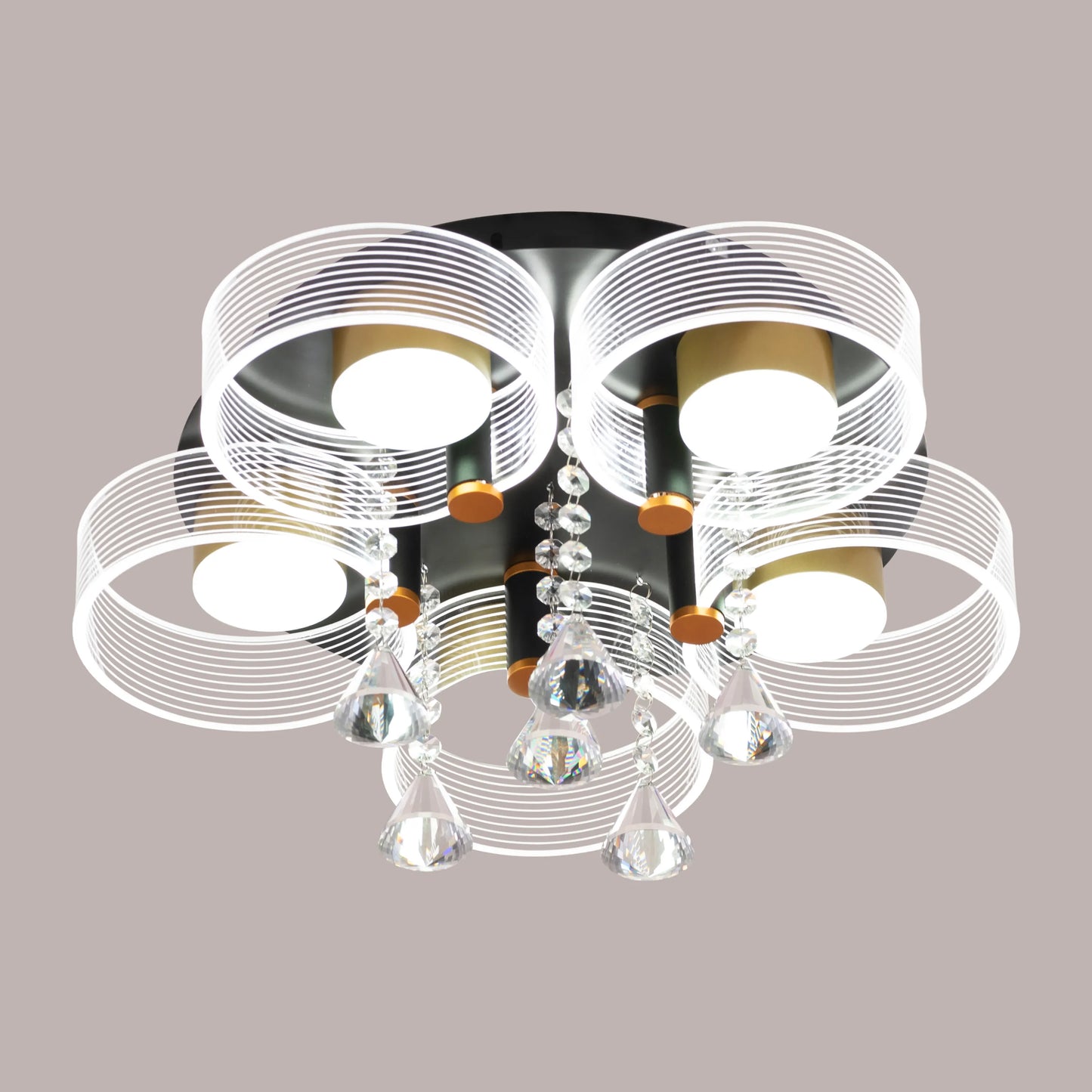 Meet And Greet (Gold, Dimmable LED with Remote Control, 5 Head) Crystal Ceiling Light