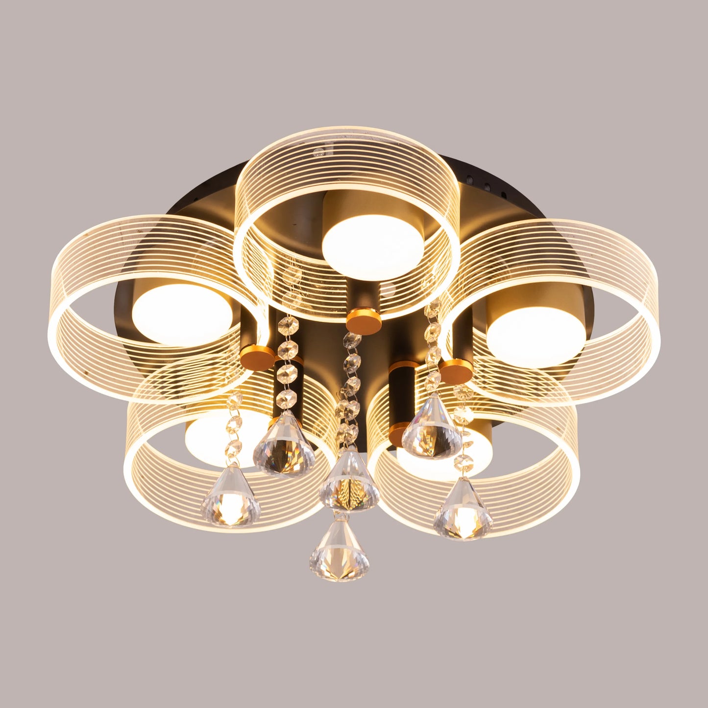 Meet And Greet (Gold, Dimmable LED with Remote Control, 5 Head) Crystal Ceiling Light