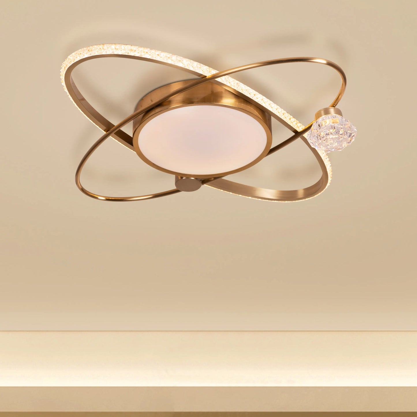 Bold Move (Gold, 3 Colour Dimmable LED with Remote Control) Crystal Ceiling Light