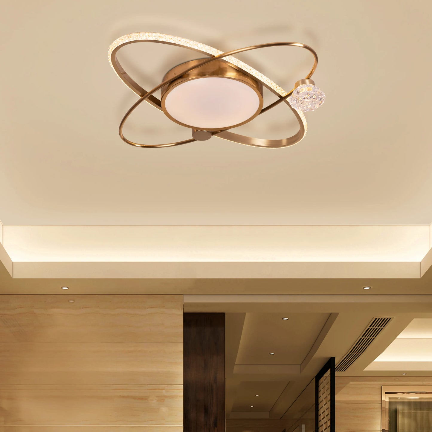 Bold Move ceiling light with remote control and gold finish.