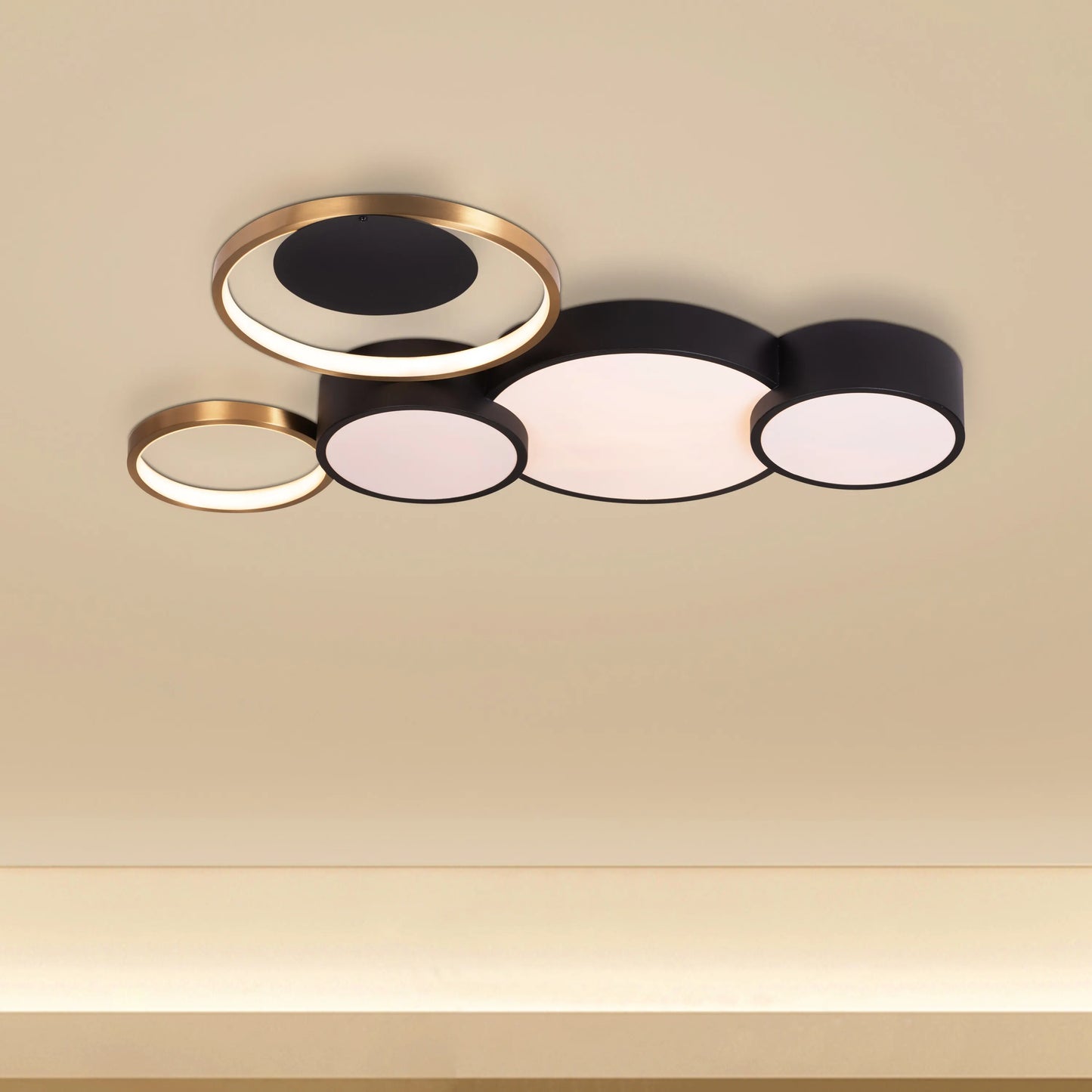 Redirected Black Ceiling Light showcasing its sleek matte finish in a modern living room