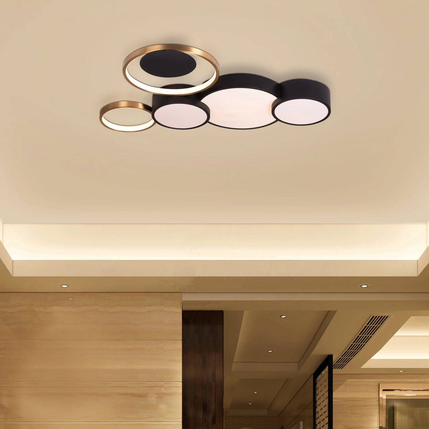 Redirected Black Ceiling Light showcasing its sleek matte finish in a modern living room