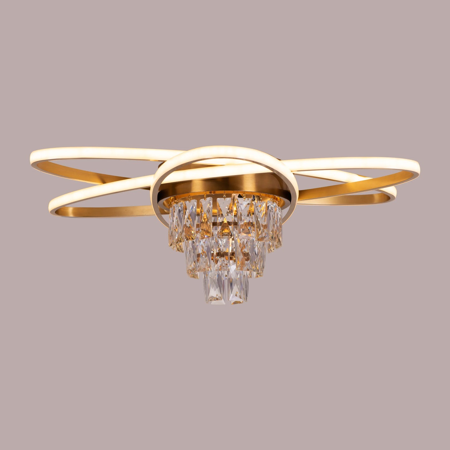 Make It Rain Gold Crystal Ceiling Light with cascading crystals and 3 colour dimmable LED, creating a sparkling spectacle in an opulent living room