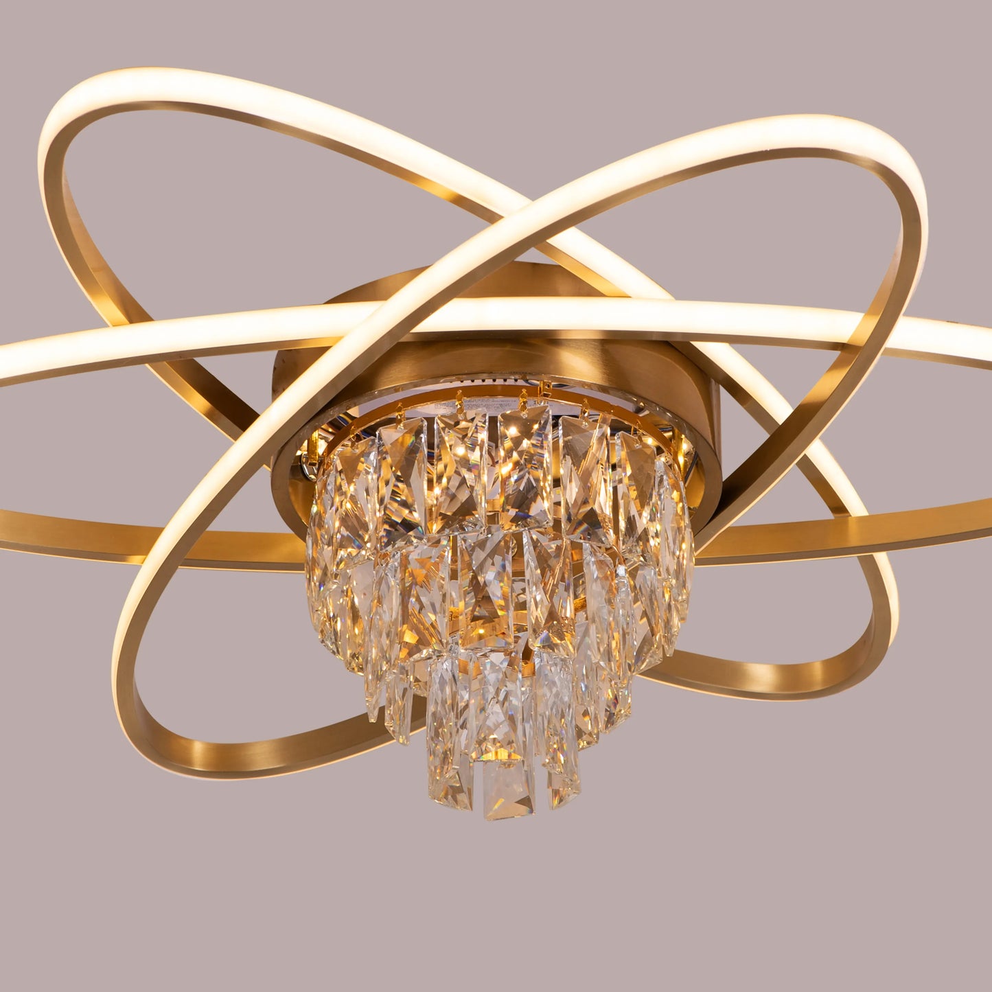 Make It Rain Gold Crystal Ceiling Light with cascading crystals and 3 colour dimmable LED, creating a sparkling spectacle in an opulent living room