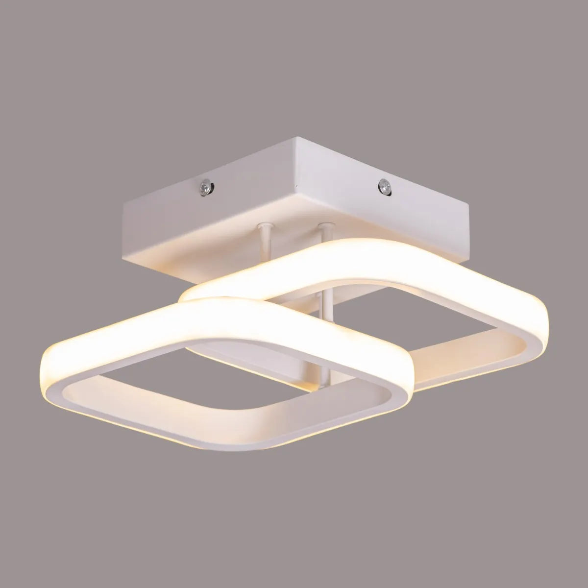 White square ceiling light with remote-controlled brightness settings.