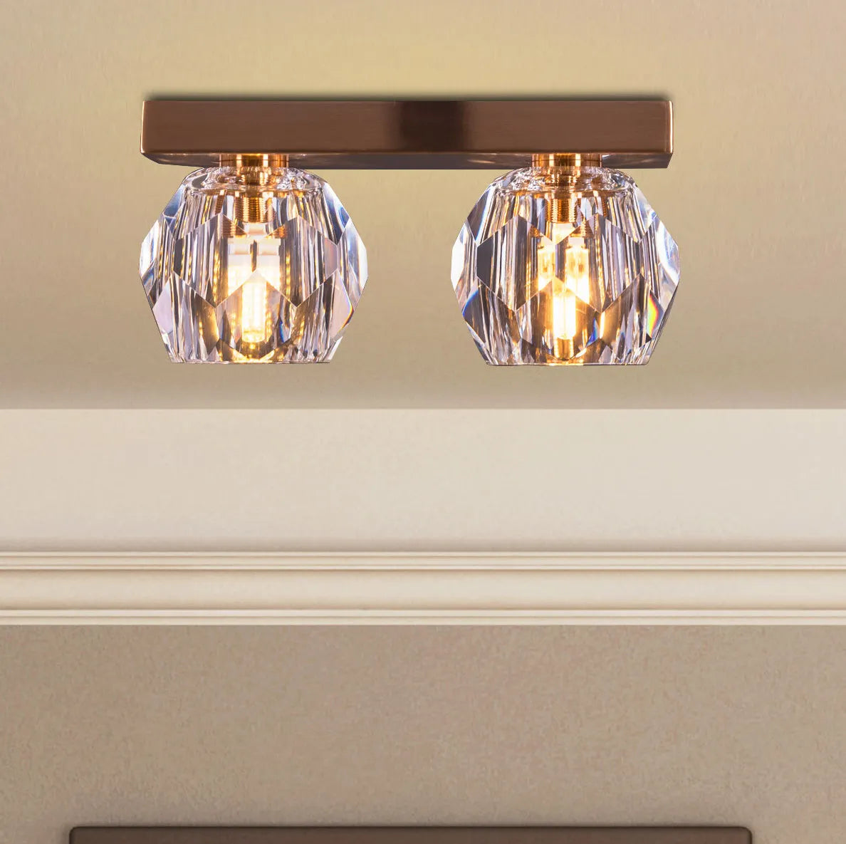 Close-up of the White Diamond Ceiling Light's pristine white surface and gold detailing