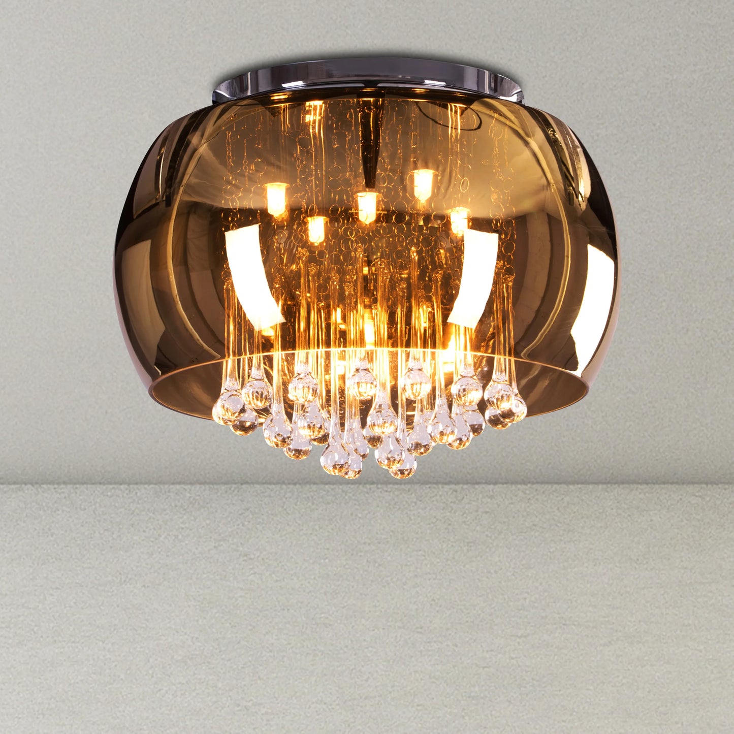 Enchanted 40 cm Gold Mirror Finish Crystal Chandelier illuminating an elegant room with a magical, warm glow