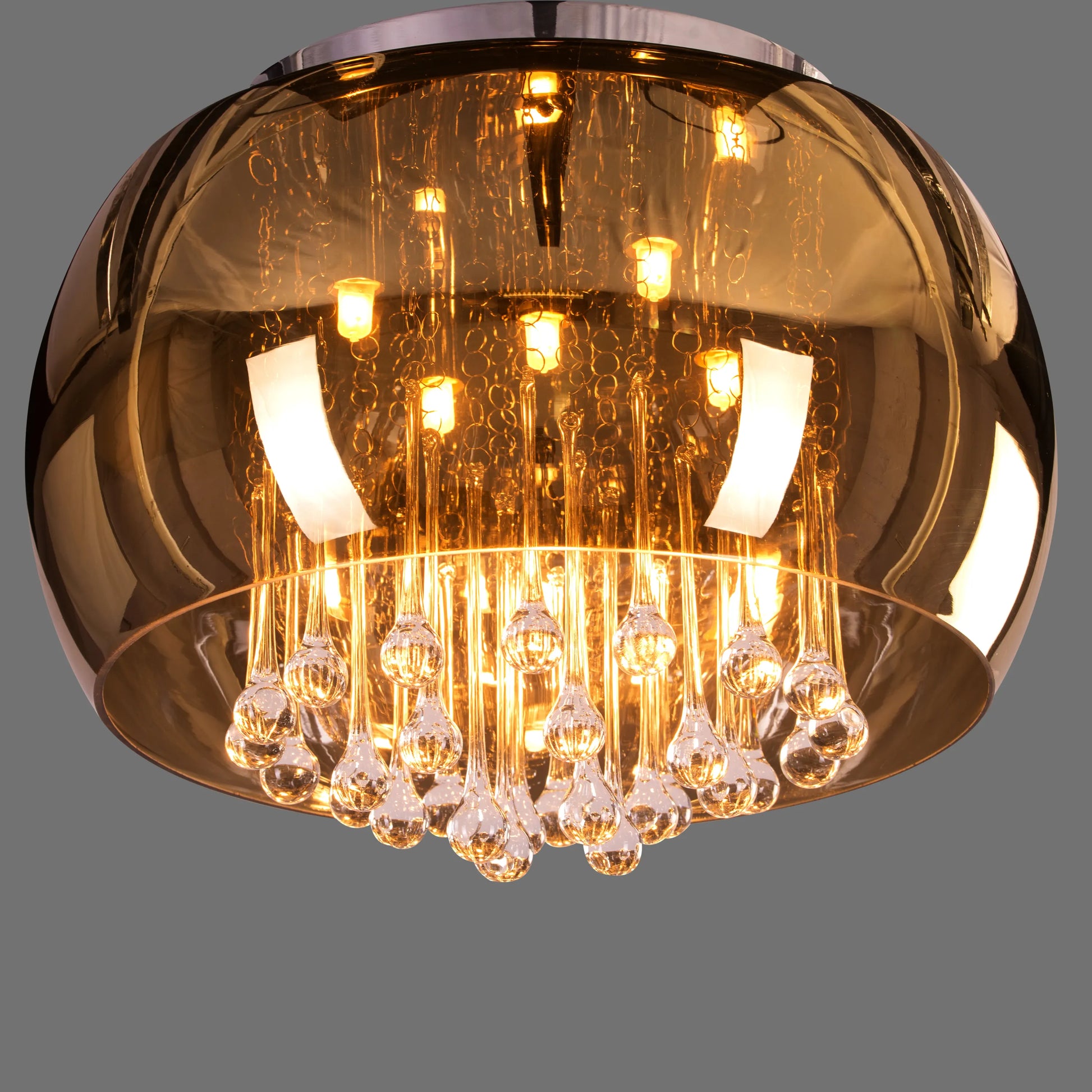 Enchanted 40 cm Gold Mirror Finish Crystal Chandelier illuminating an elegant room with a magical, warm glow