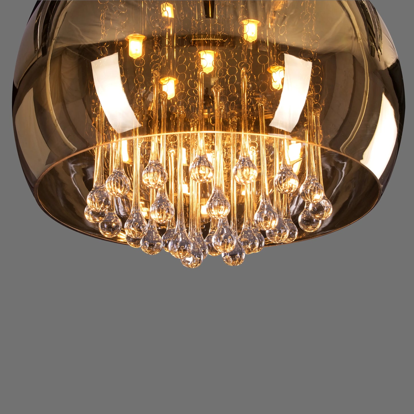 Enchanted 40 cm Gold Mirror Finish Crystal Chandelier illuminating an elegant room with a magical, warm glow