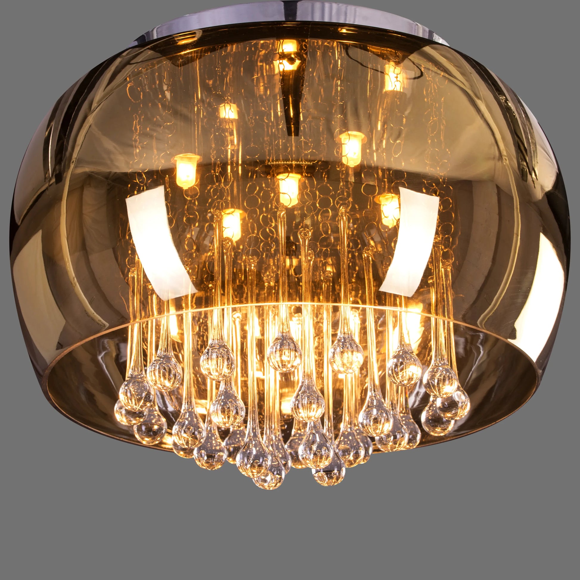 Enchanted 40 cm Gold Mirror Finish Crystal Chandelier illuminating an elegant room with a magical, warm glow