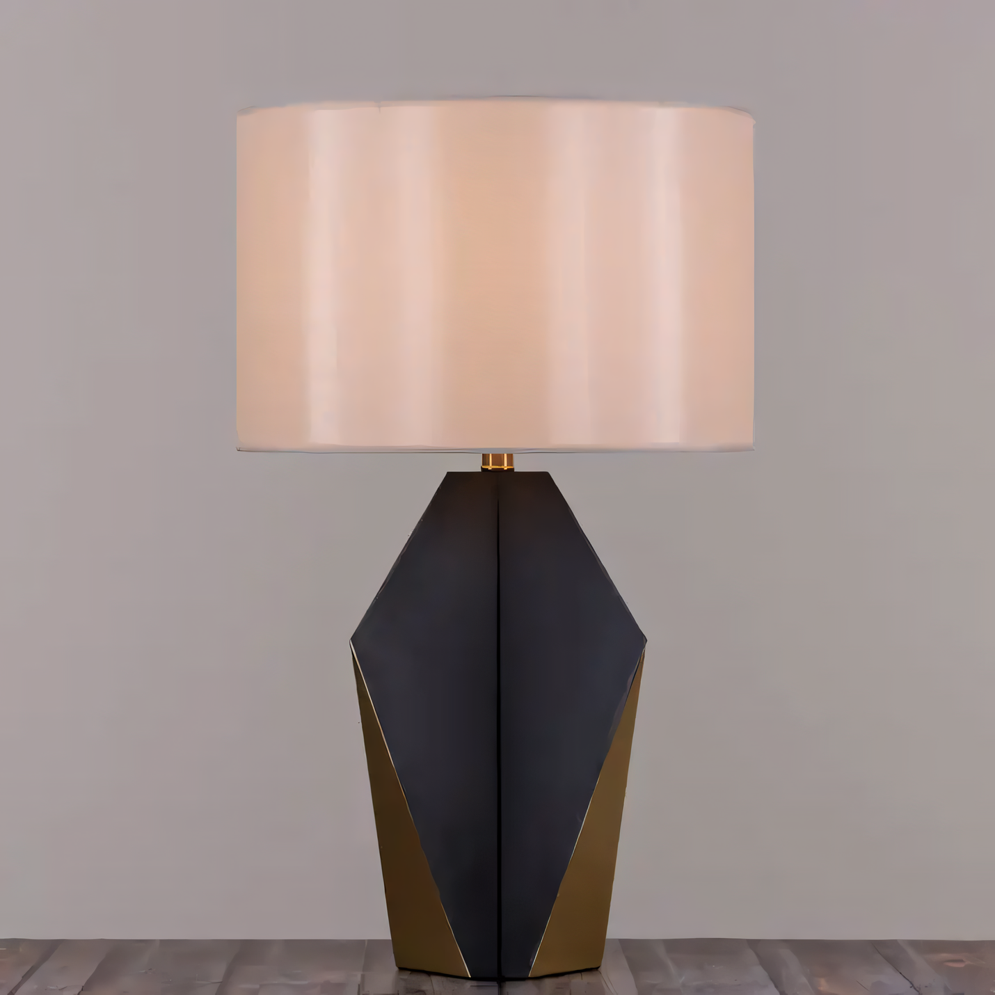 Checklist (Black, Gold) Ceramic Table Lamp in a modern villa-inspired living room