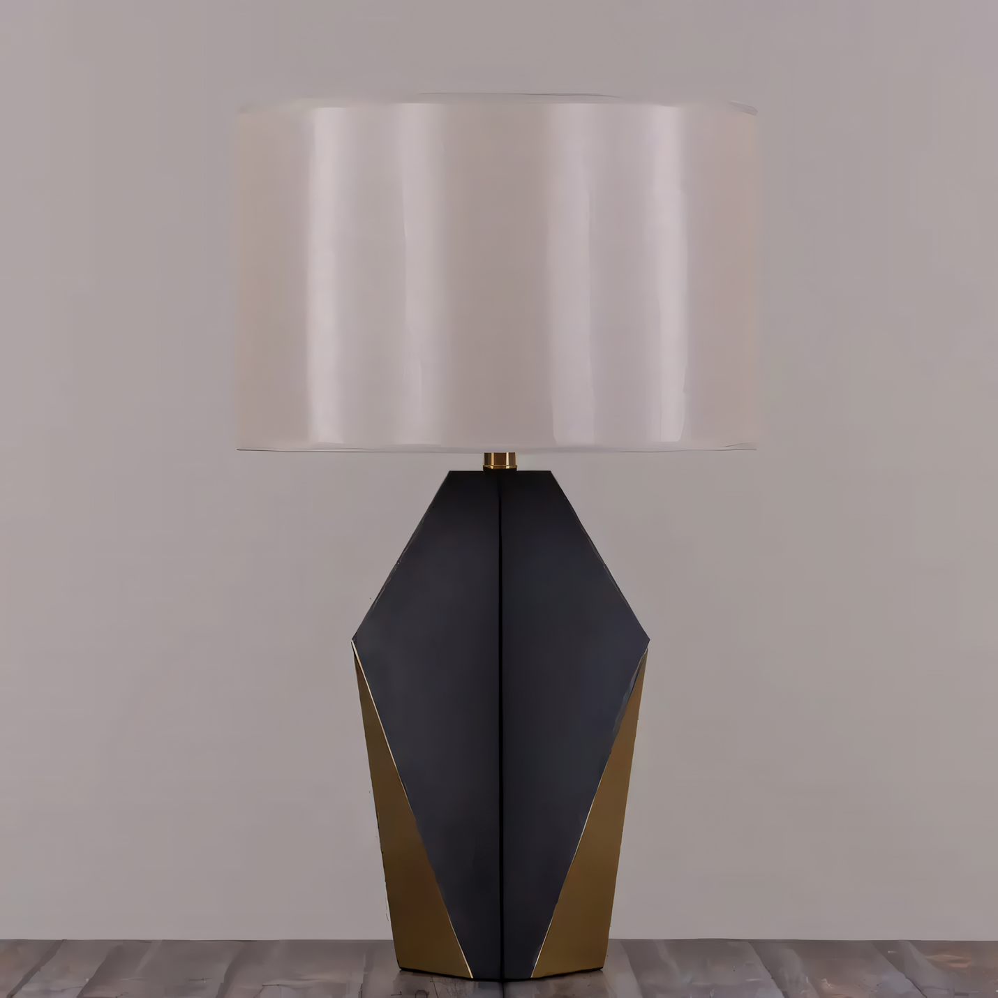 Checklist (Black, Gold) Ceramic Table Lamp on a minimalist nightstand, adding a touch of sophistication