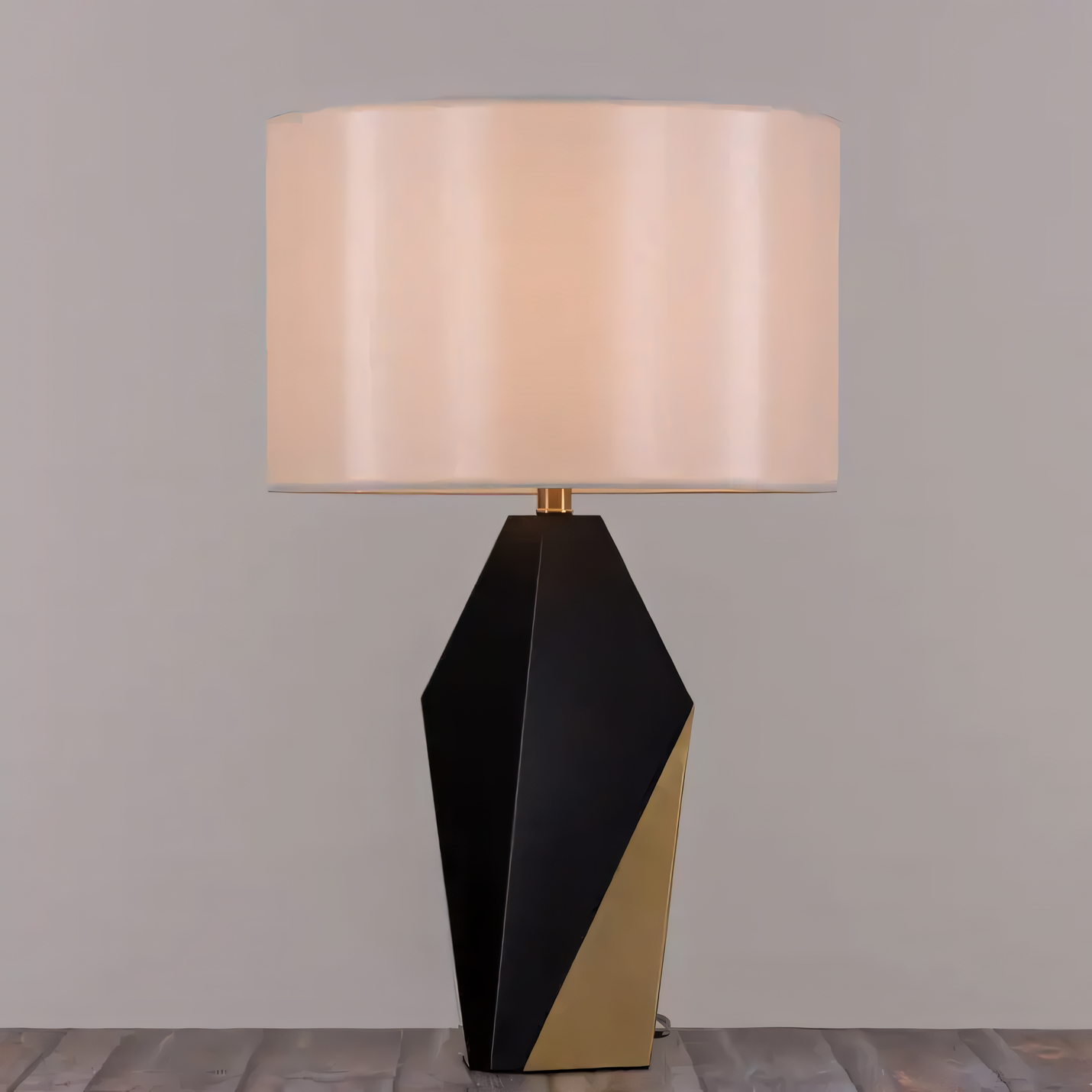 Checklist (Black, Gold) Ceramic Table Lamp on a console table in an entryway, making a statement