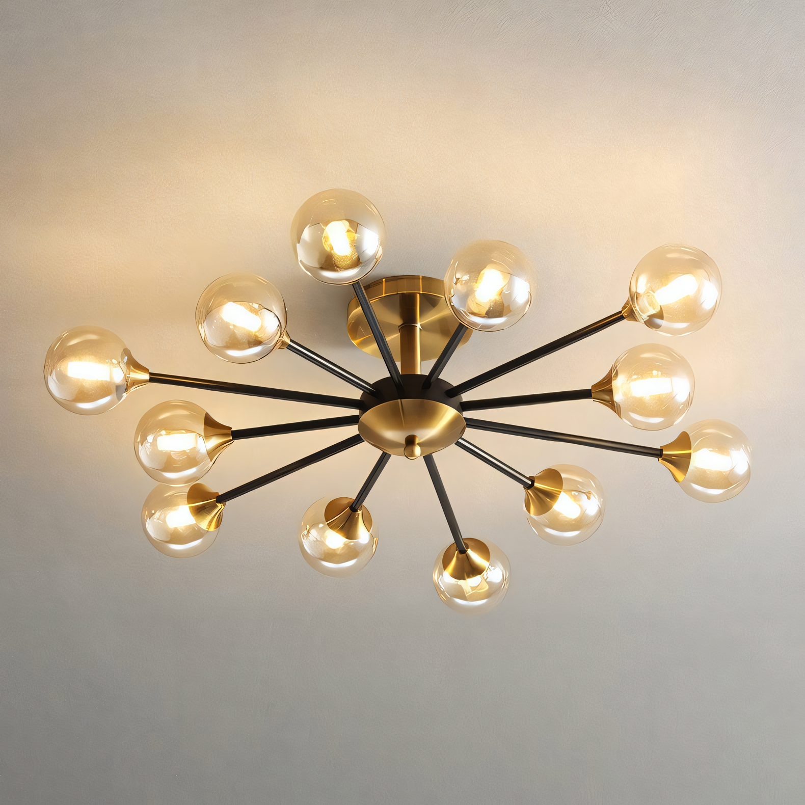 Sophisticated gold and amber glass chandelier