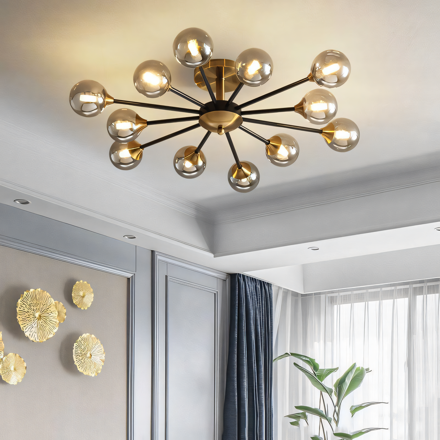 Energy-efficient gold and black LED chandelier