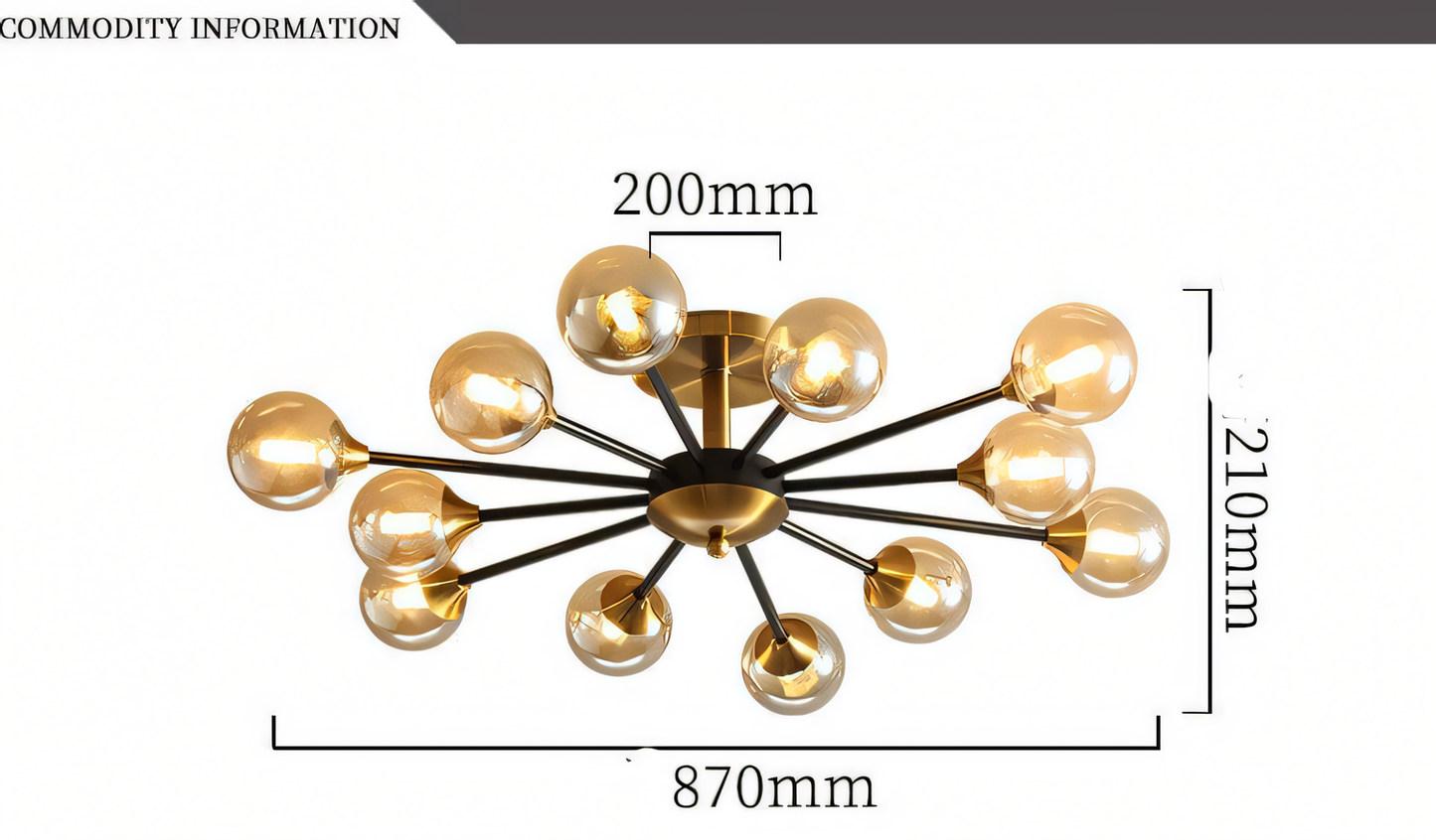 Visually striking gold and amber glass chandelier