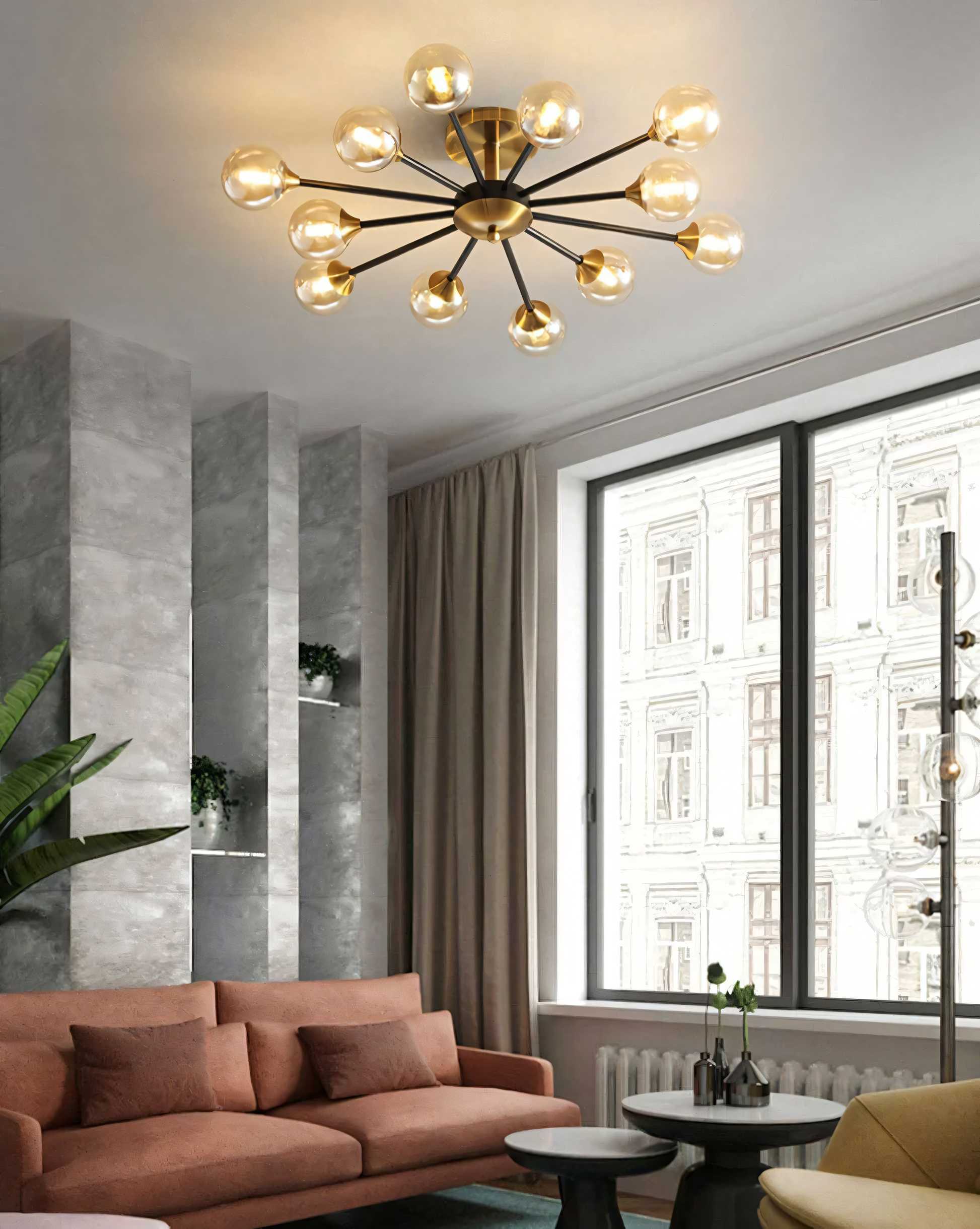 Versatile gold and black chandelier ceiling