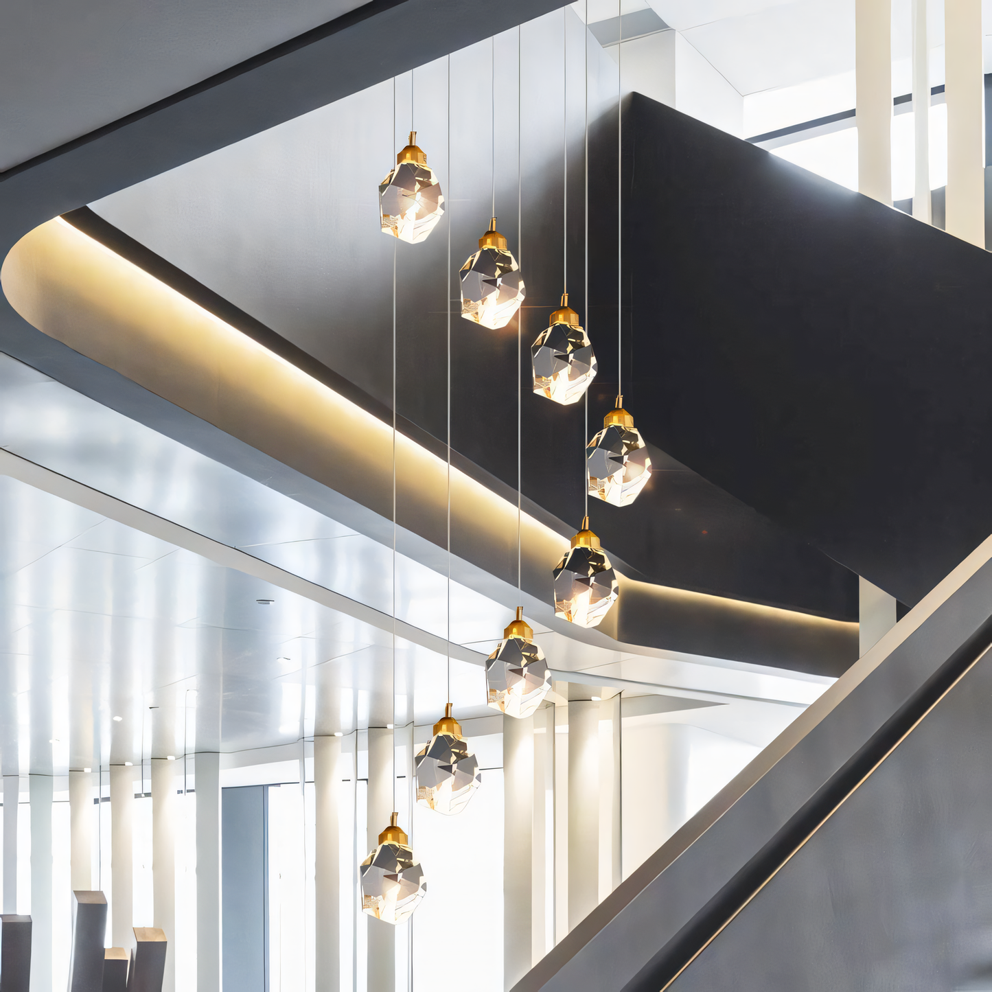 Grand foyer lighting with sparkling crystal chandelier