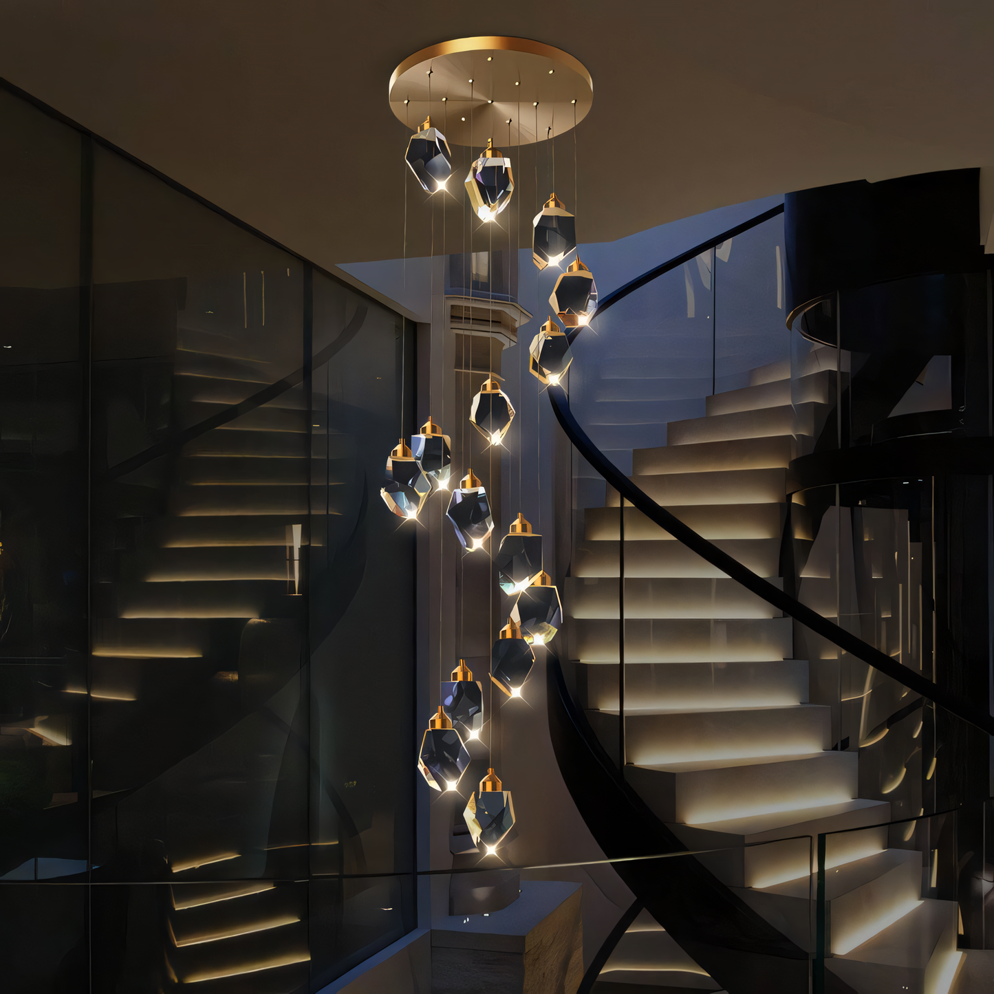 Ambient LED illumination from sparkling crystal chandelier