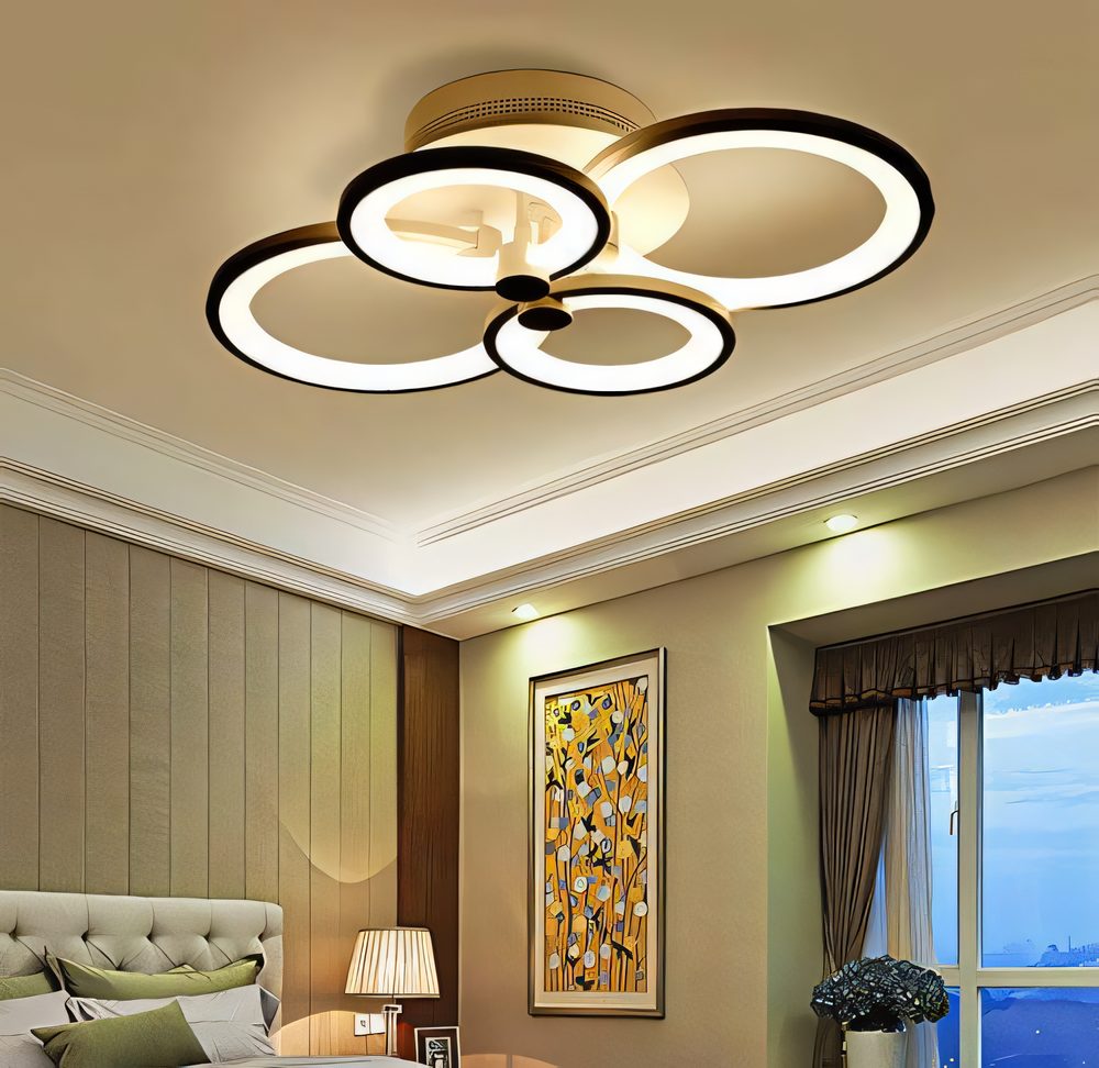 Energy-efficient LED chandelier featuring a classic white finish and a balanced circular design, perfect for modern spaces.