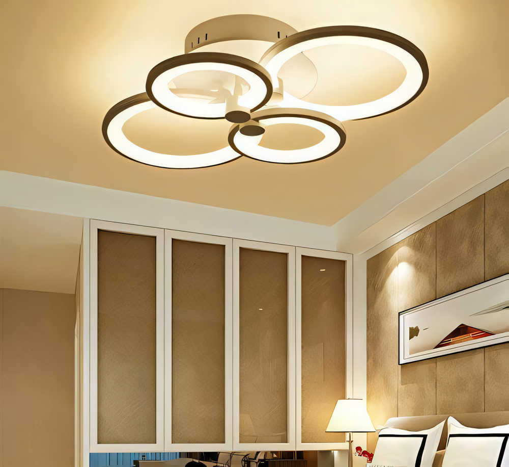 Round white chandelier with modern LED lighting, ideal for a minimalist and sophisticated look.